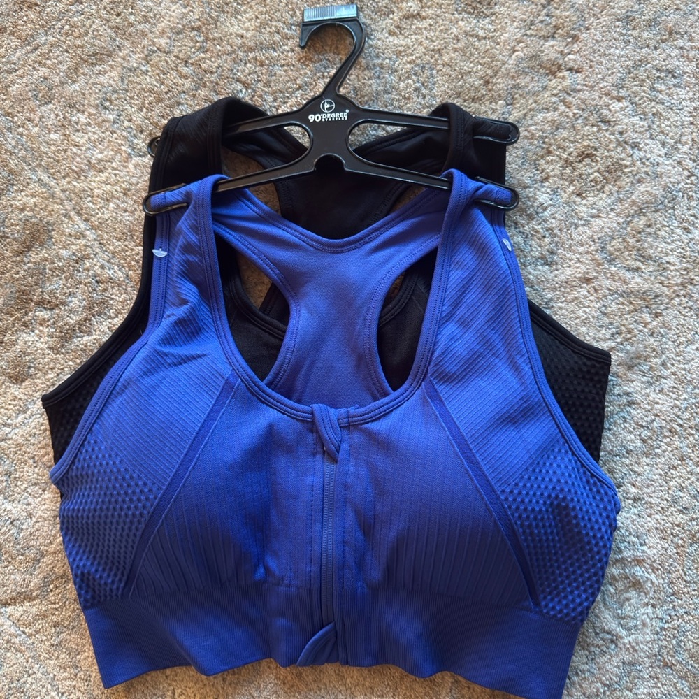 NWT 2 Pack 90° Degree Zip Front Padded Sports Bras by Reflex